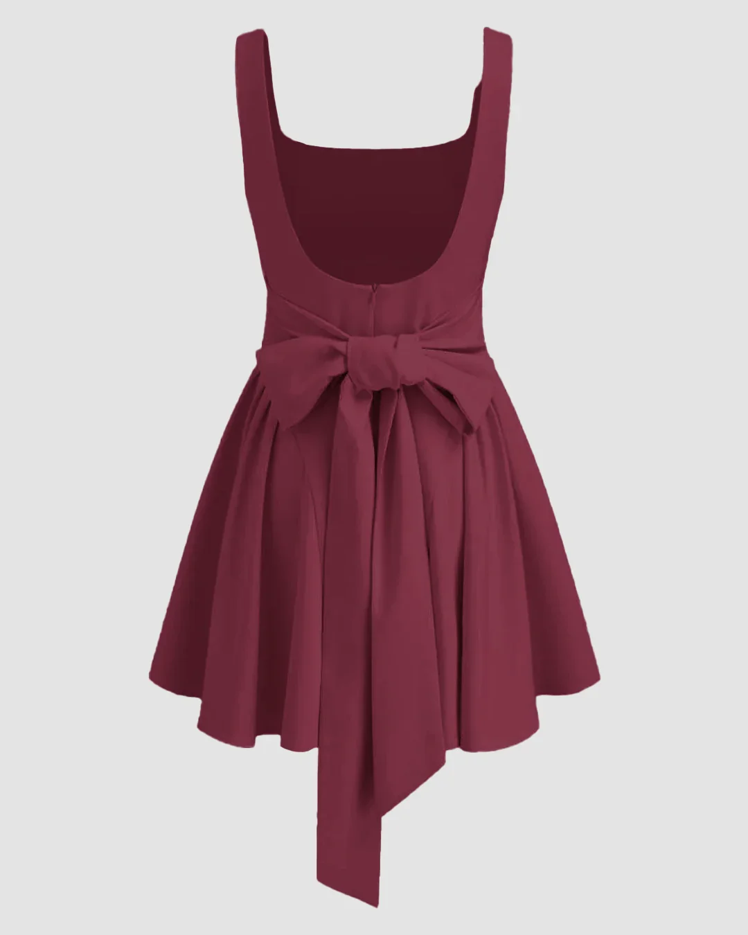 Square Neck Solid Ruffle Pleated Knotted Mini Dress in Maroon - Image 2
