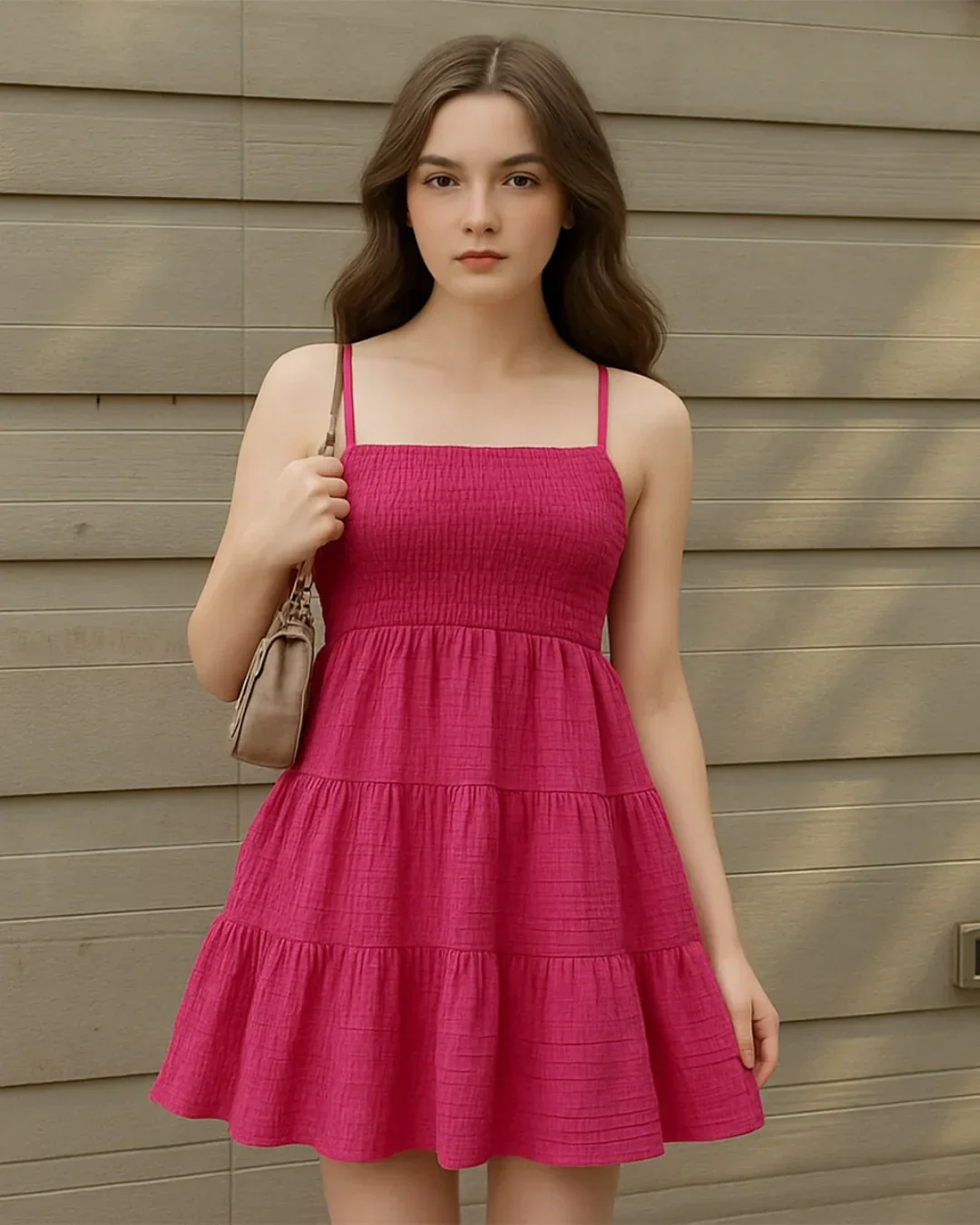 Square Neck Spaghetti Strap Beach Dress In Pink - Image 2