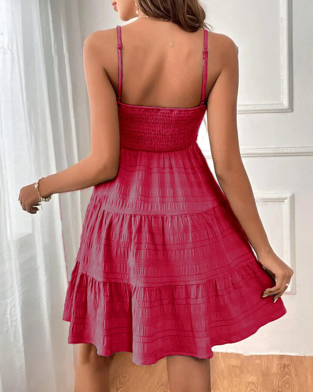 Square Neck Spaghetti Strap Beach Dress In Pink - Image 4