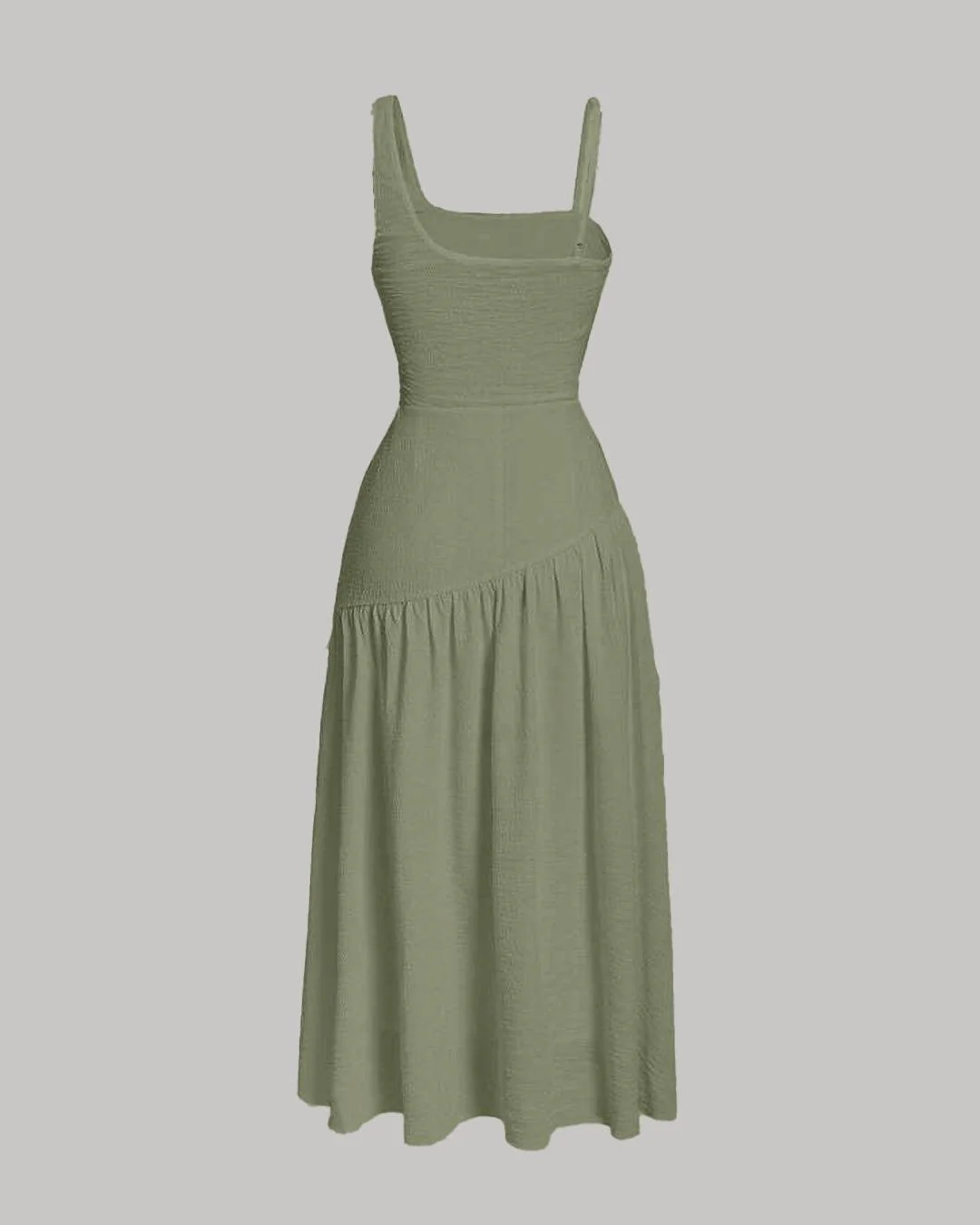 Square Neck Spaghetti Straps Ruched Side  Green Dress - Image 2
