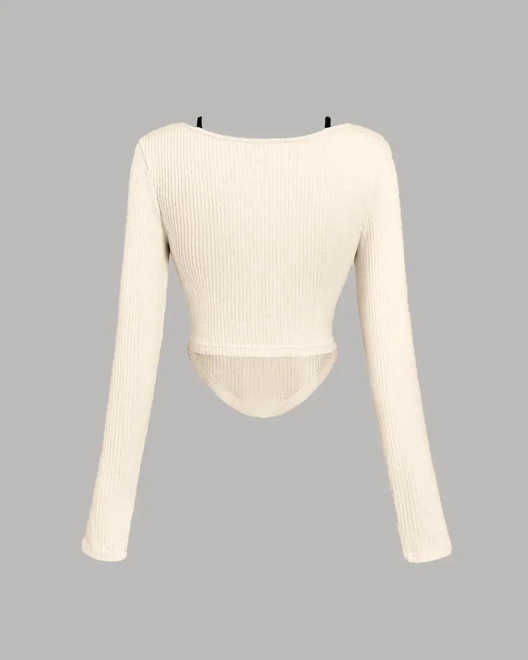Square Neck Tie Detail Long Sleeve Top in Off White - Image 3