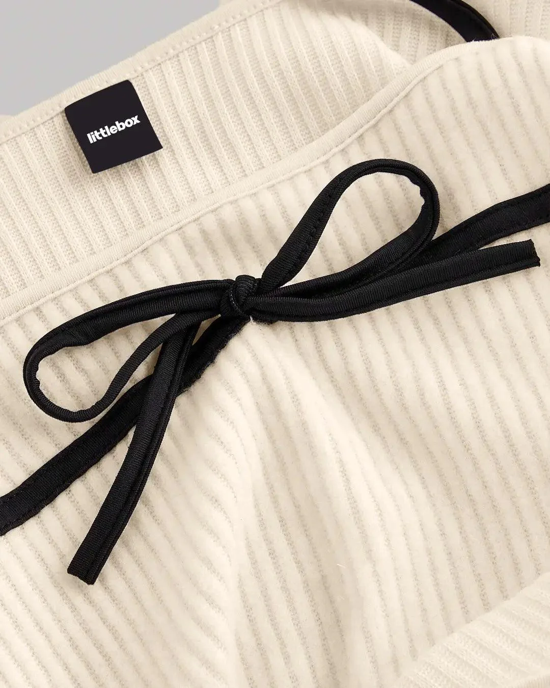 Square Neck Tie Detail Long Sleeve Top in Off White - Image 4