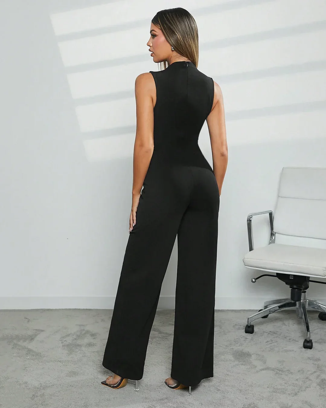 Square Neck Wide Leg Jumpsuit in Black - Image 4