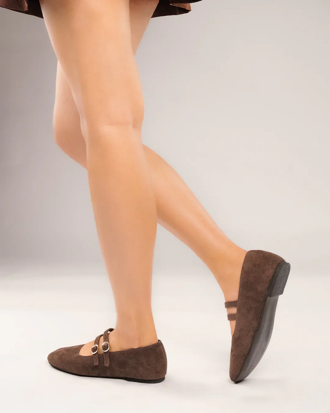 Square Toe Mary Jane Ballet Flats in Brown - Image 3