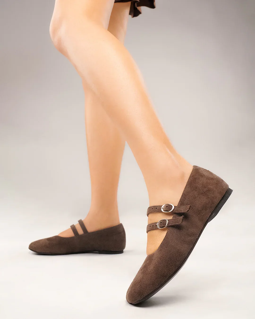 Square Toe Mary Jane Ballet Flats in Brown - Image 4