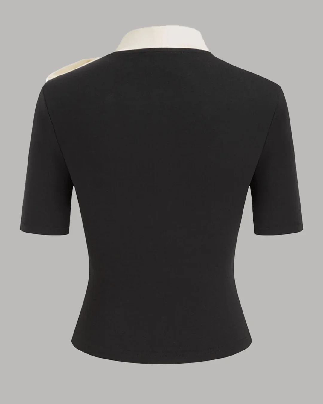 Stand Collar Bowknot Ruched Top in Black - Image 3