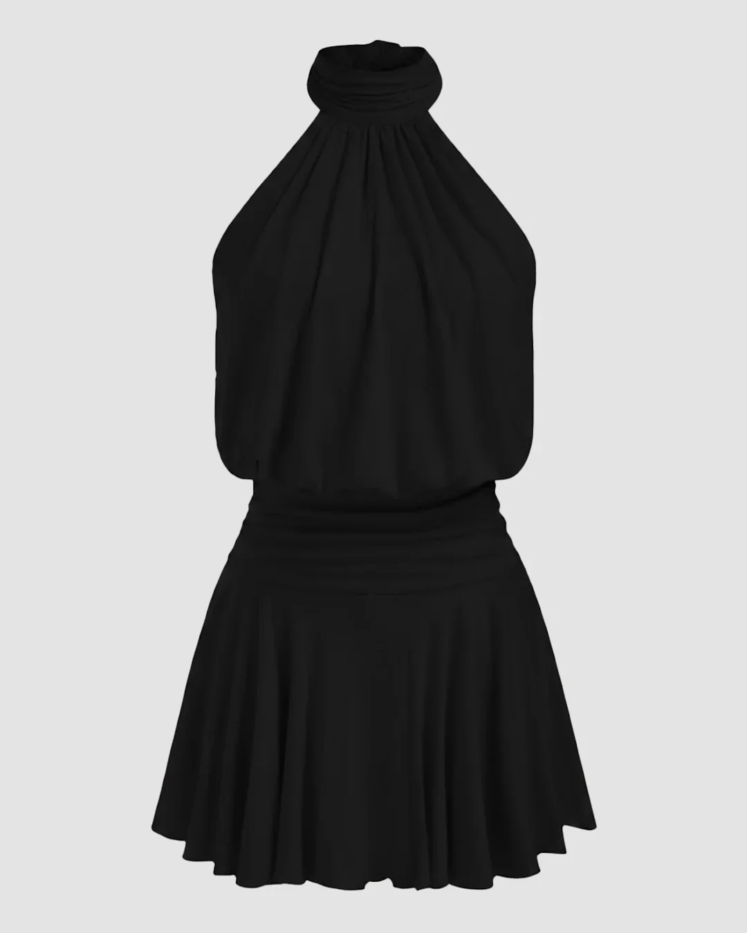 Stand Collar Sleeveless A-Line Mini Dress in Black