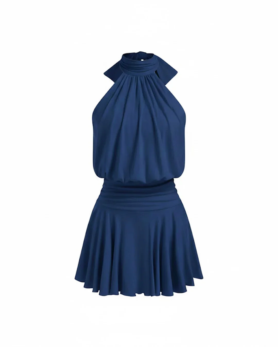 Stand Collar Sleeveless A-Line Mini Dress in Blue