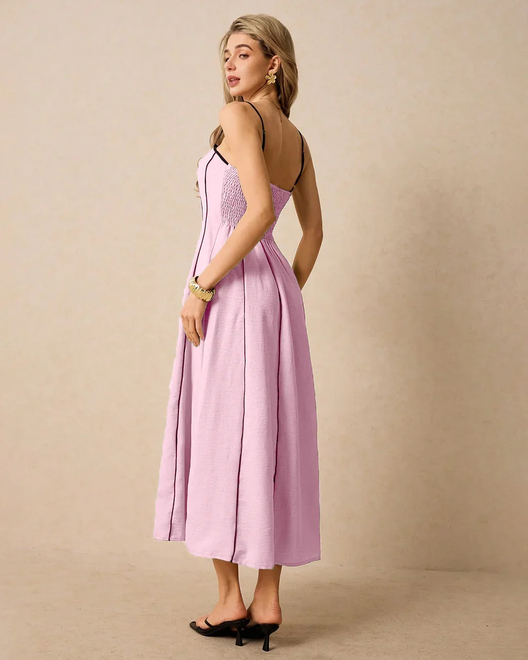 Slim Fit Strapless Midi Dress in Dark Pink - Image 2