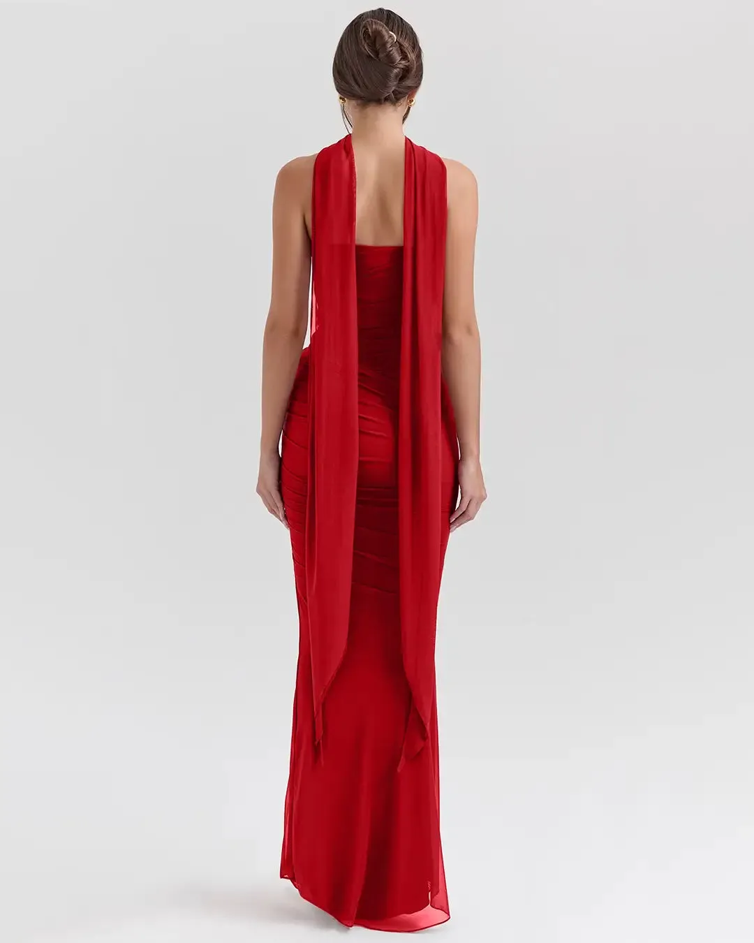Strapless Corset Top & Stretch Mermaid Skirt In Red - Image 3