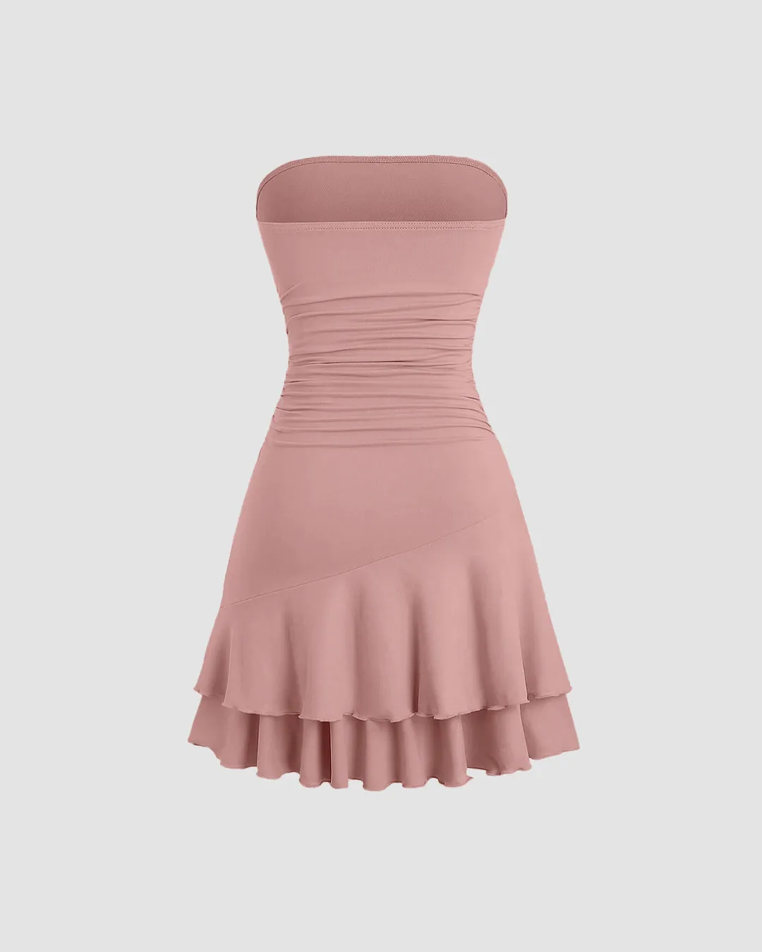 Strapless Fit & Flare Layered Hem Dress In Rose - Image 2