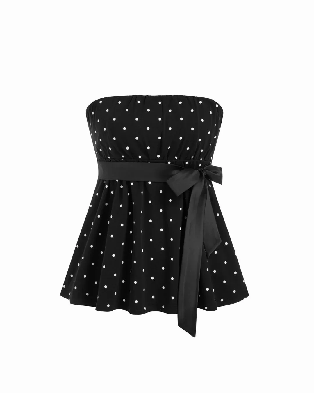Strapless Polka Dot Bow Belt Bandeau Top - Image 2