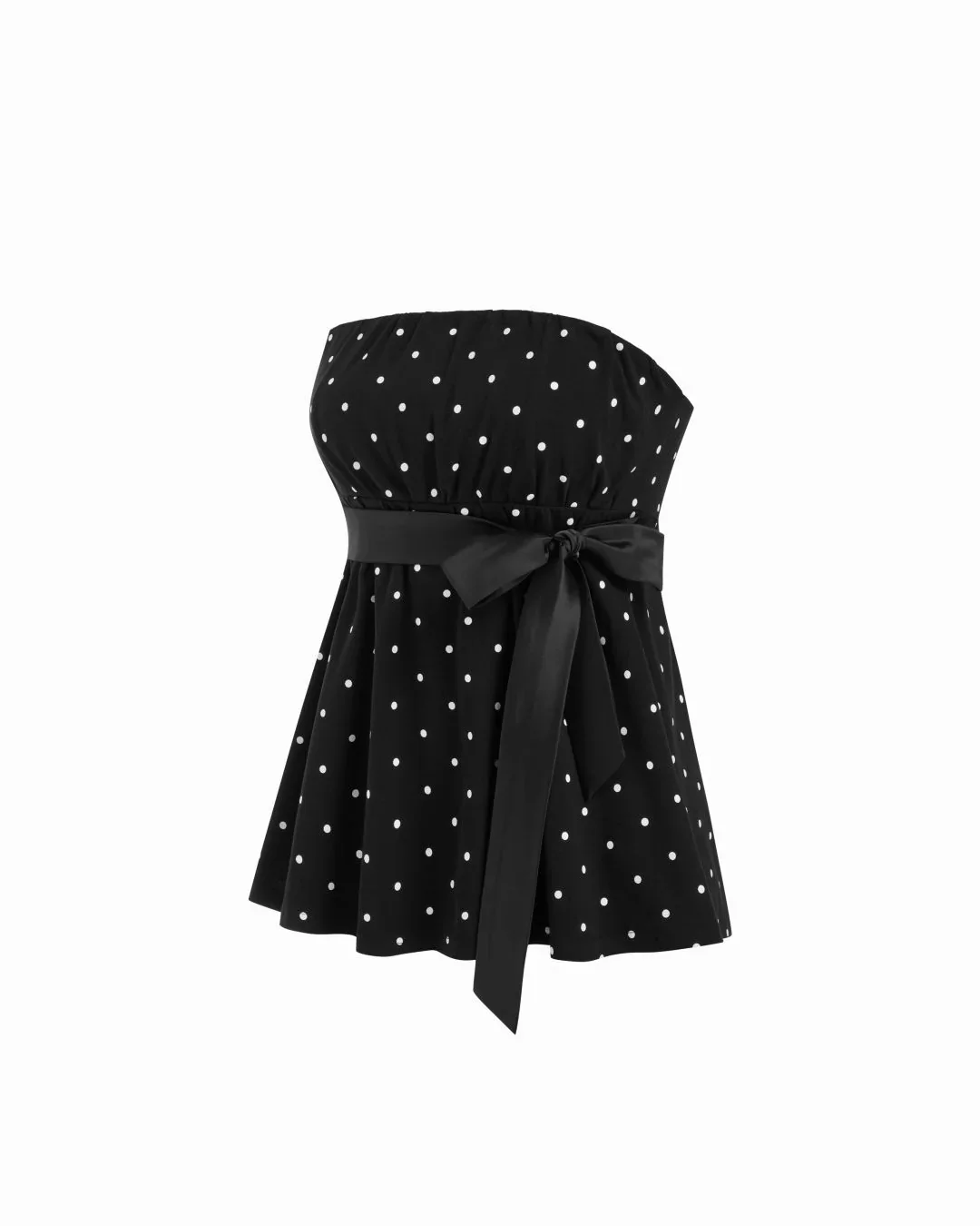 Strapless Polka Dot Bow Belt Bandeau Top - Image 3