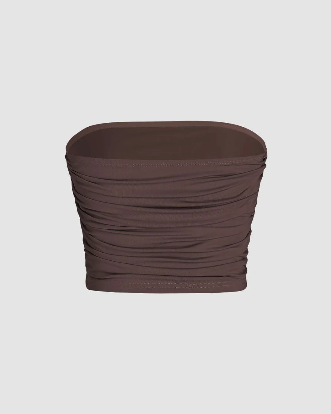 Strapless Ruched Crop Top In Brown - Image 2