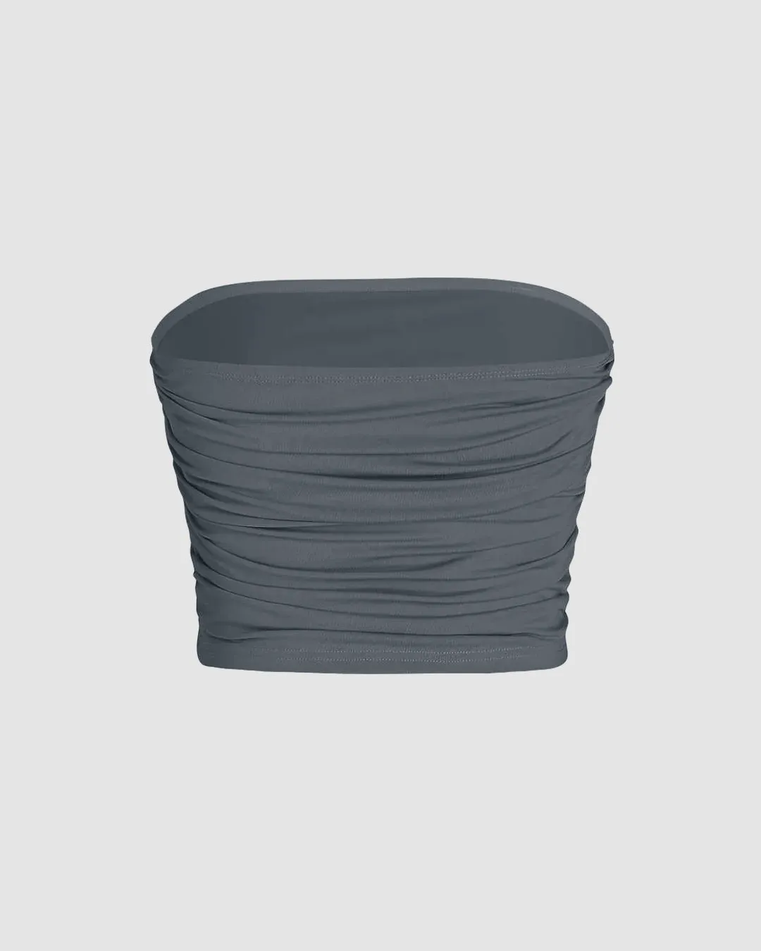 Strapless Ruched Crop Top In Grey - Image 2