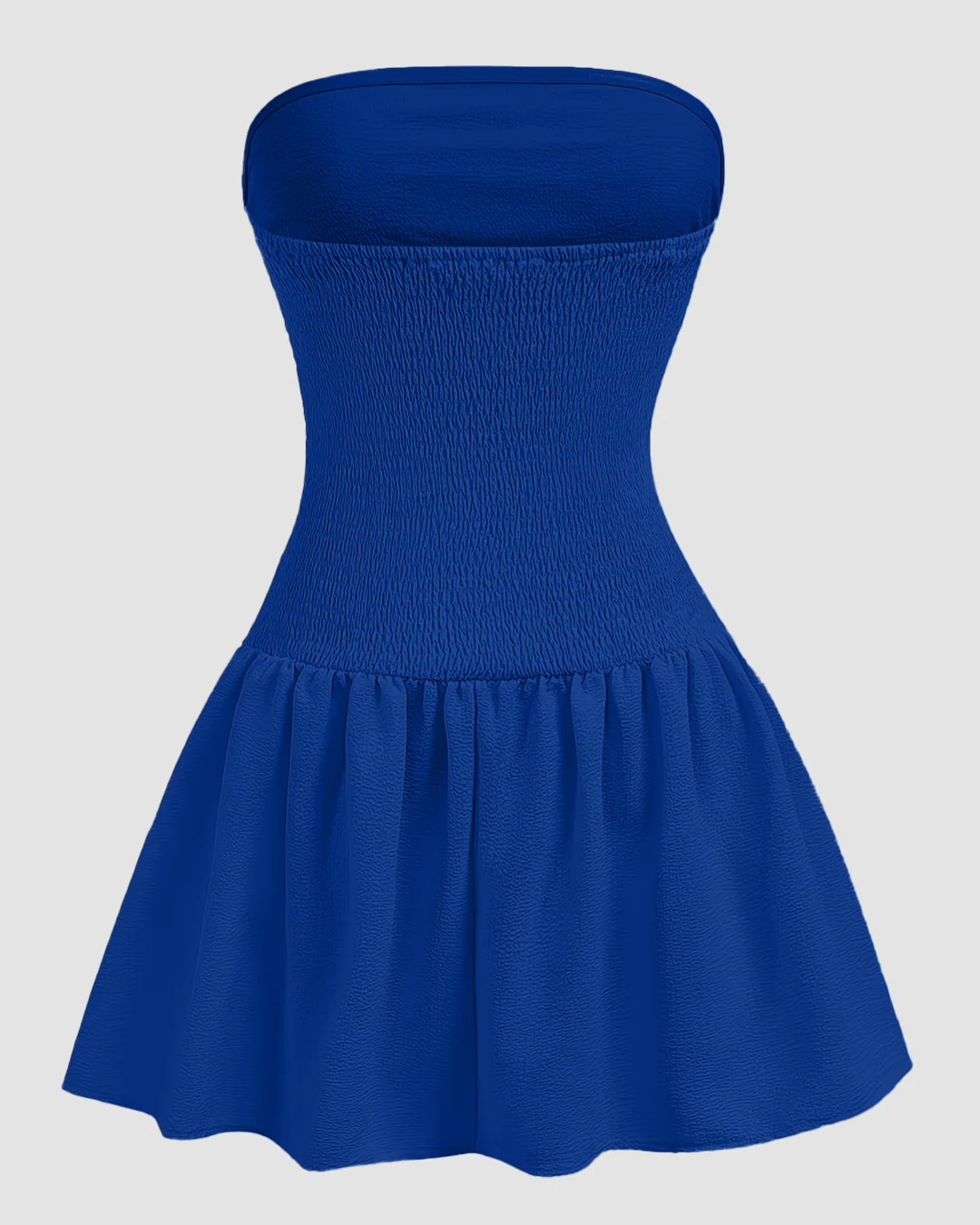 Strapless Ruched Sleeveless Flared Dress in Blue - Image 2