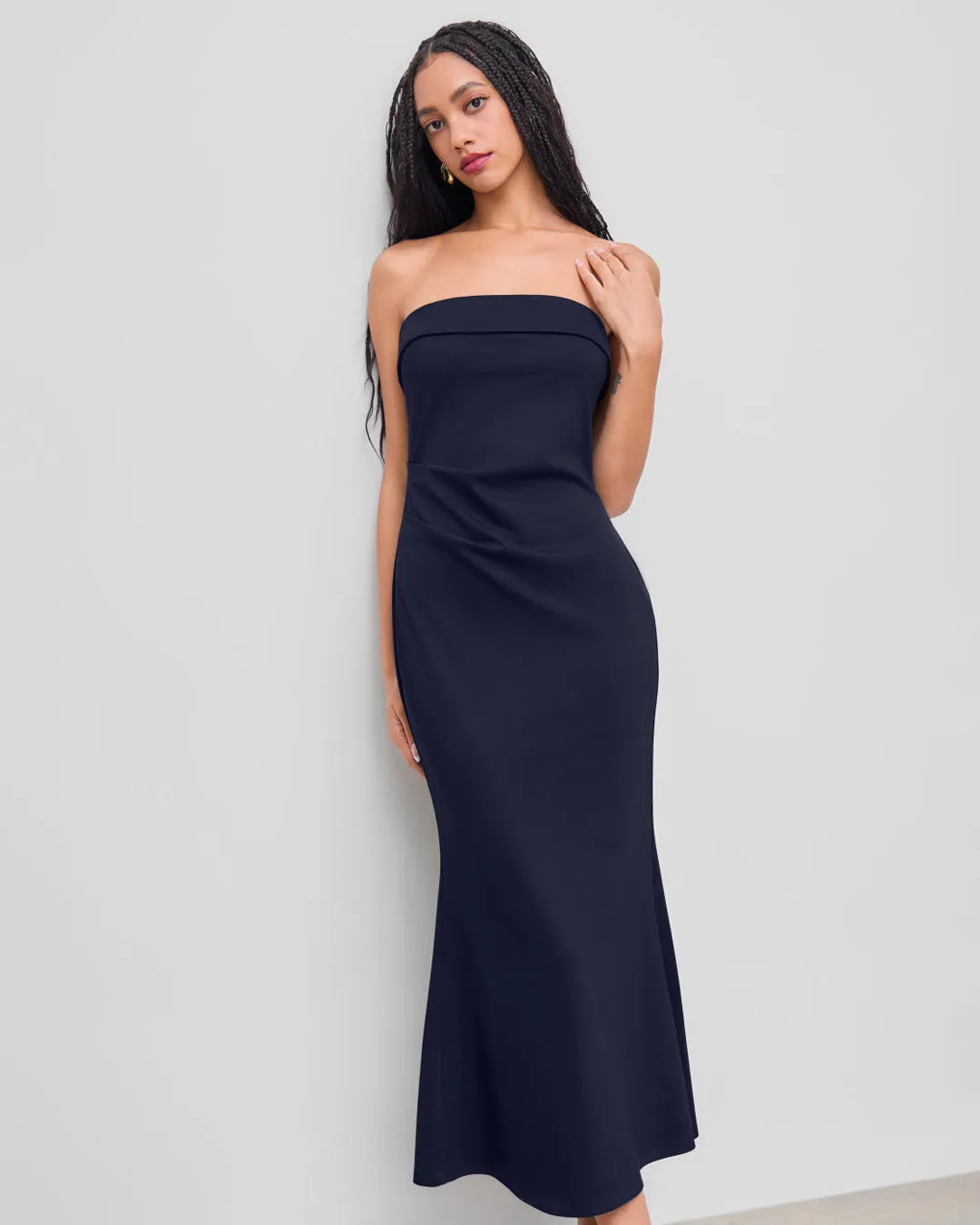 Strapless Tube Bodycon Maxi Dress In Navy Blue - Image 2