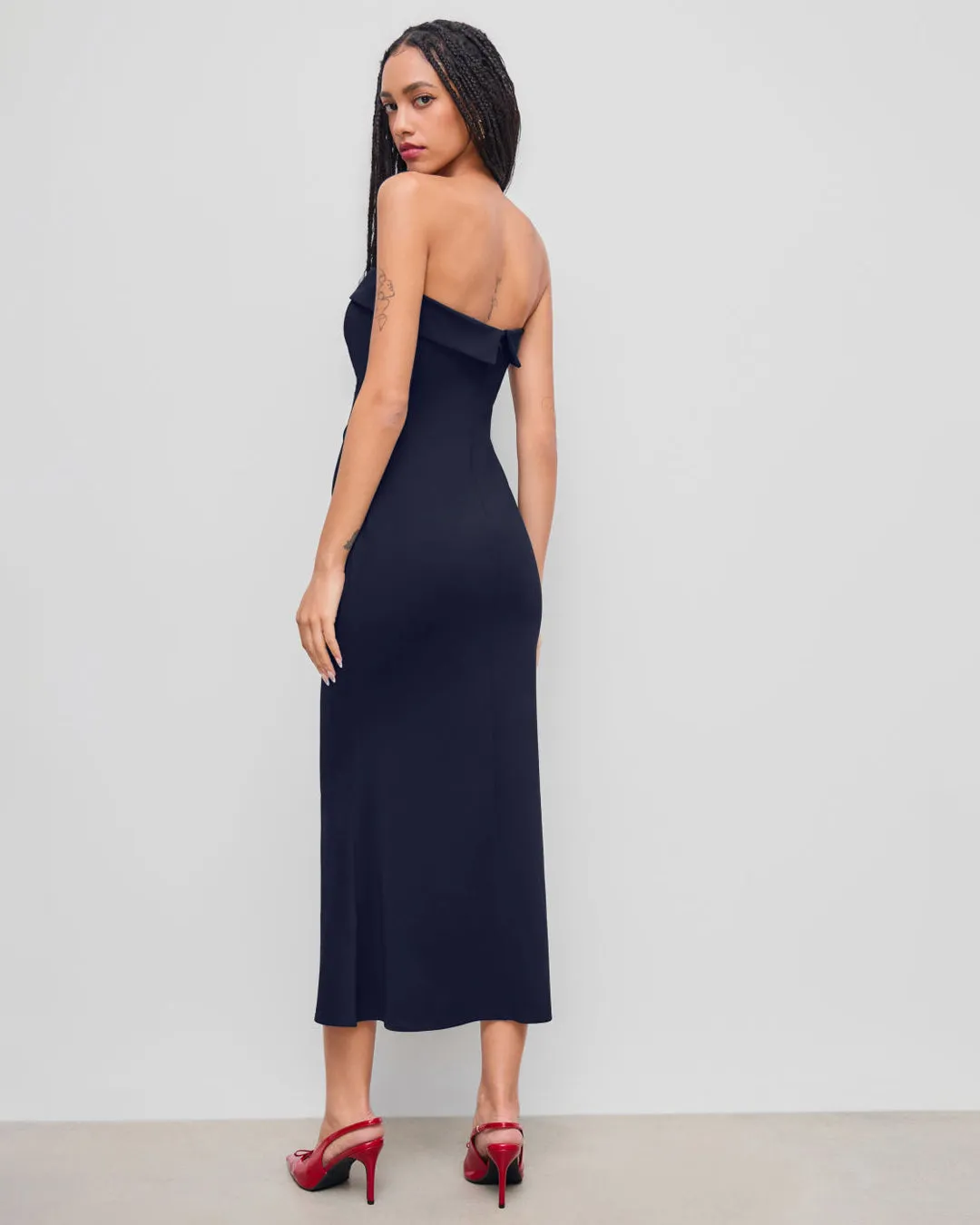 Strapless Tube Bodycon Maxi Dress In Navy Blue - Image 3