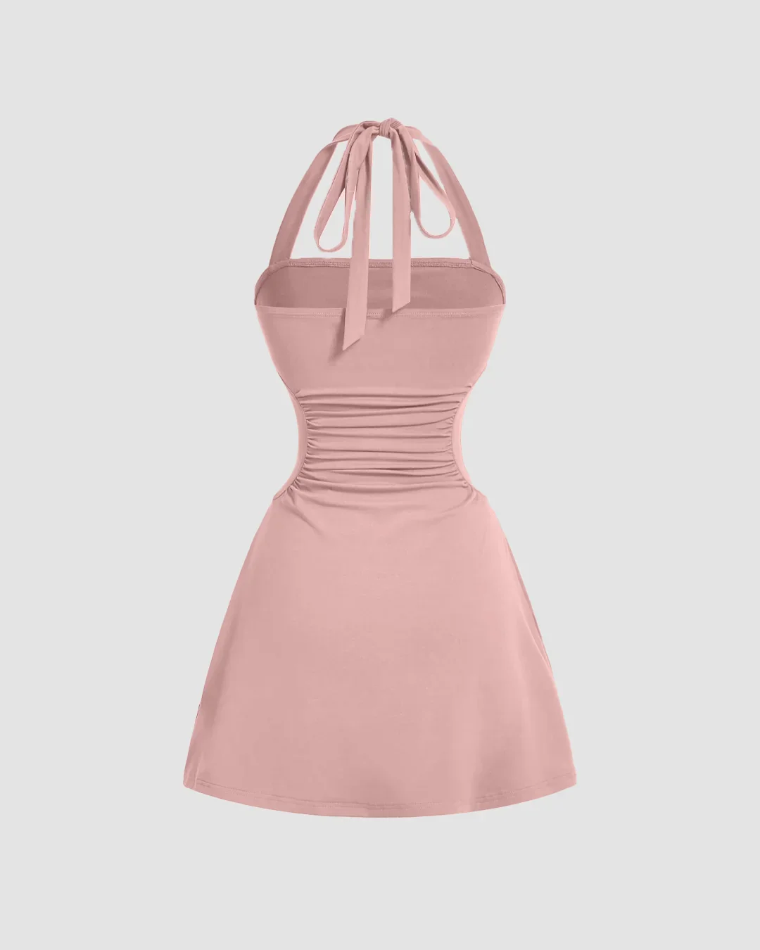 Strappy Back Halter Fit & Flare Mini Dress in Rose - Image 2