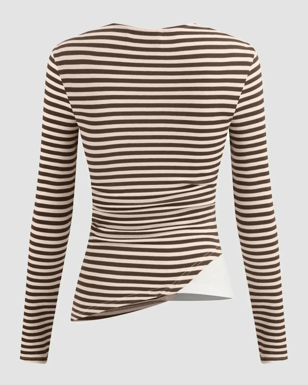 Stripe Asymmetrical Neckline Long Sleeve Ruched Top - Image 2