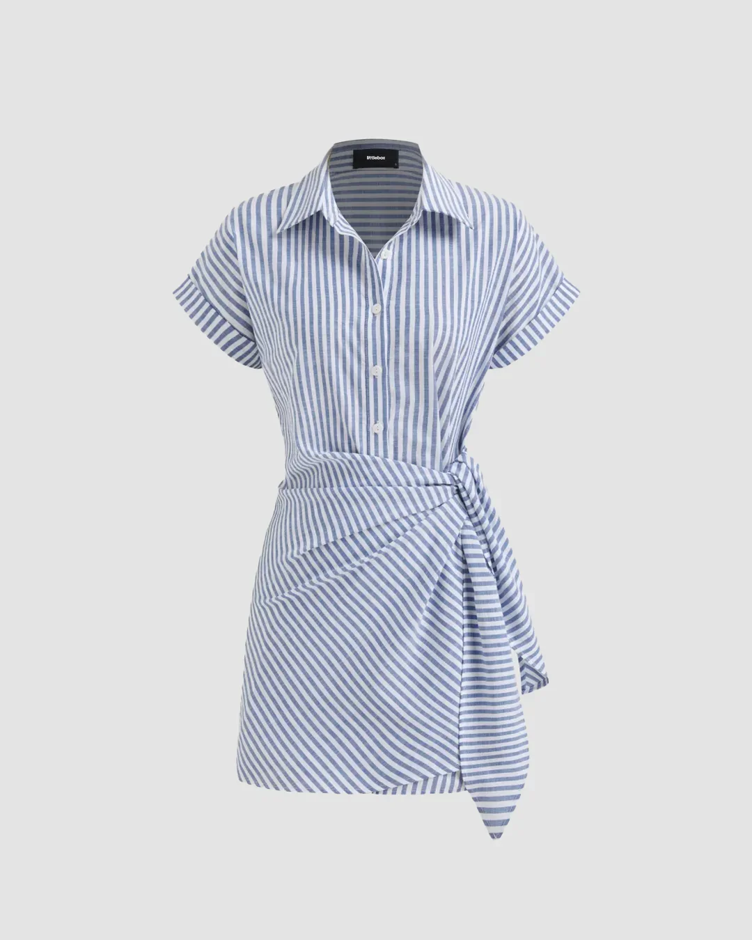 Stripe Blue Wrap Shirt Mini Dress
