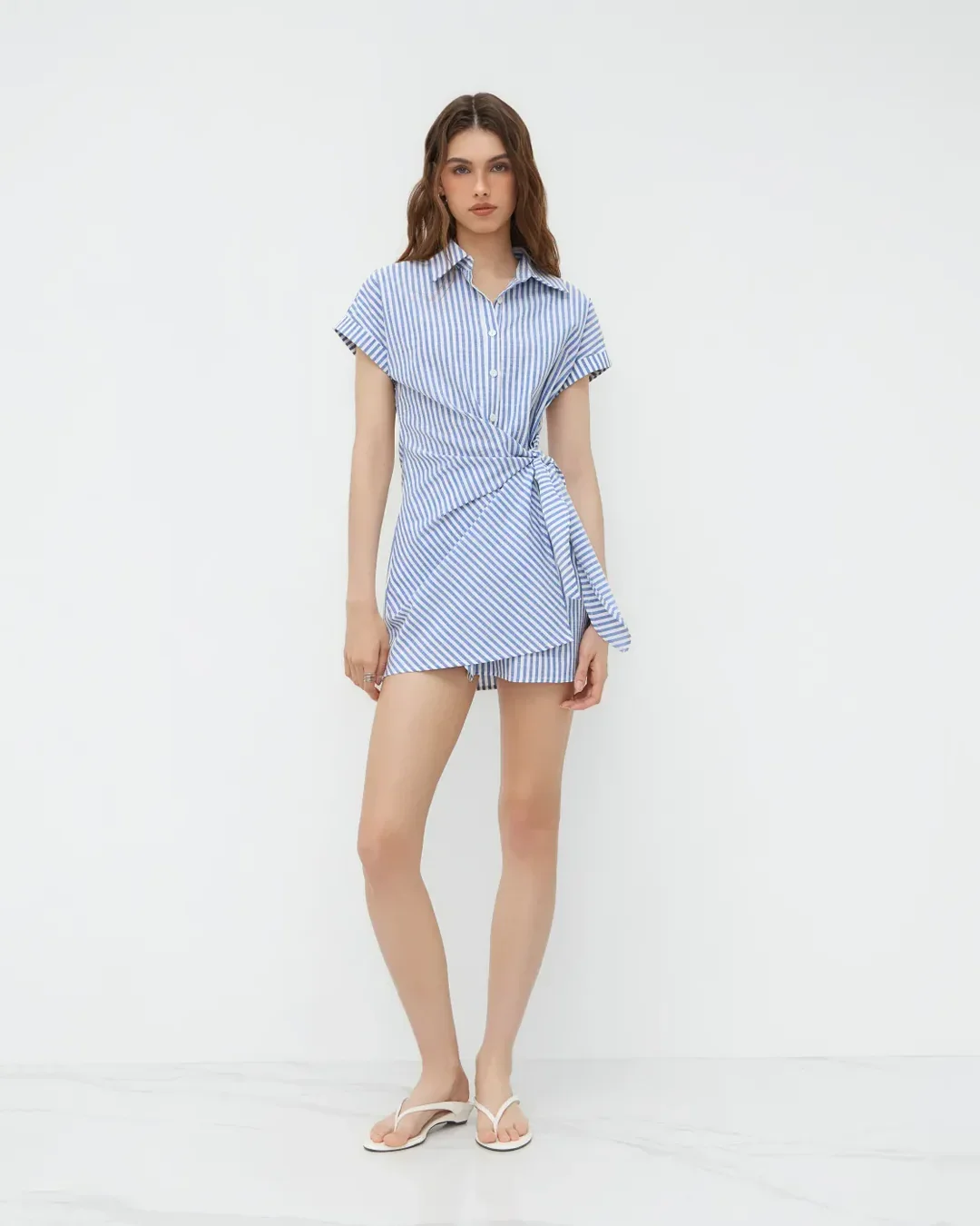 Stripe Blue Wrap Shirt Mini Dress - Image 3