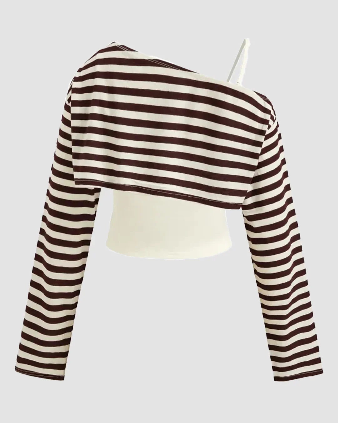 Striped Asymmetrical Neck Full Sleeve Top - Image 2