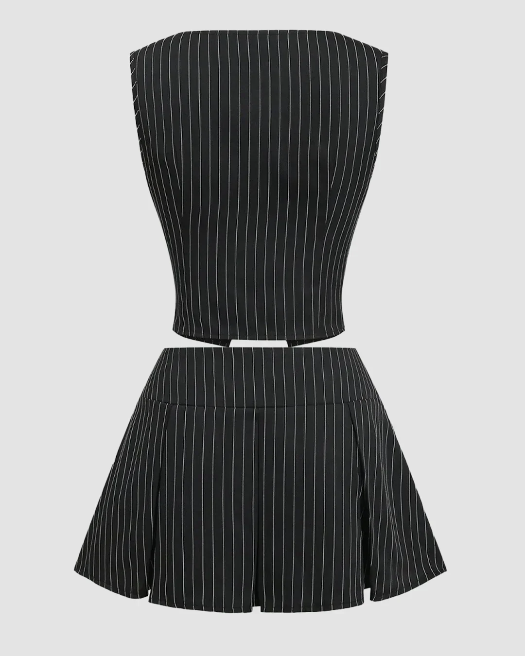 Striped Bandeau Tie Crop Top and High Waist Pleated Skirt Two Piece Set - Image 2
