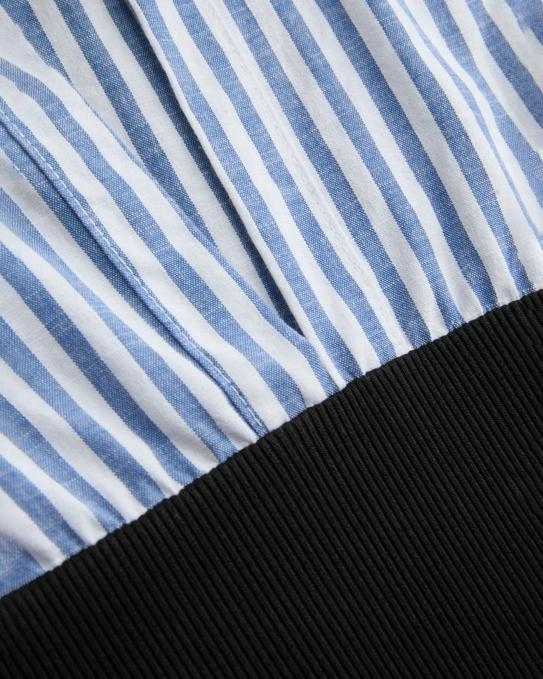 Striped Blue Shirt Collar Contrast Black Mini Dress - Image 4