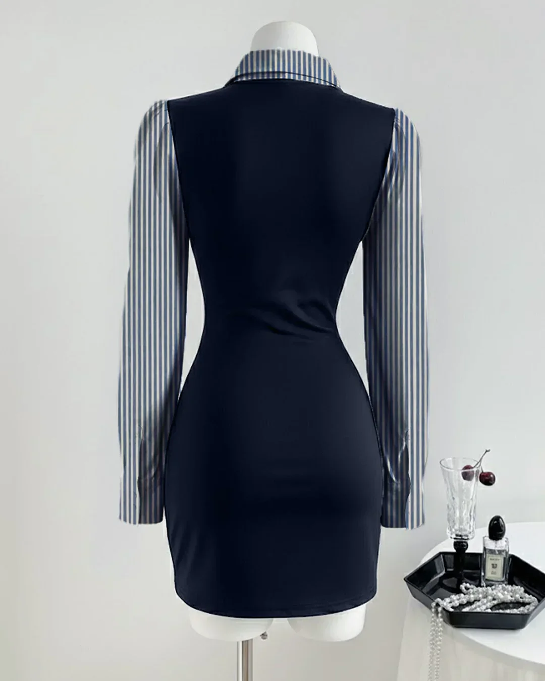 Striped Bow Black Pinafore Mini Dress - Image 2