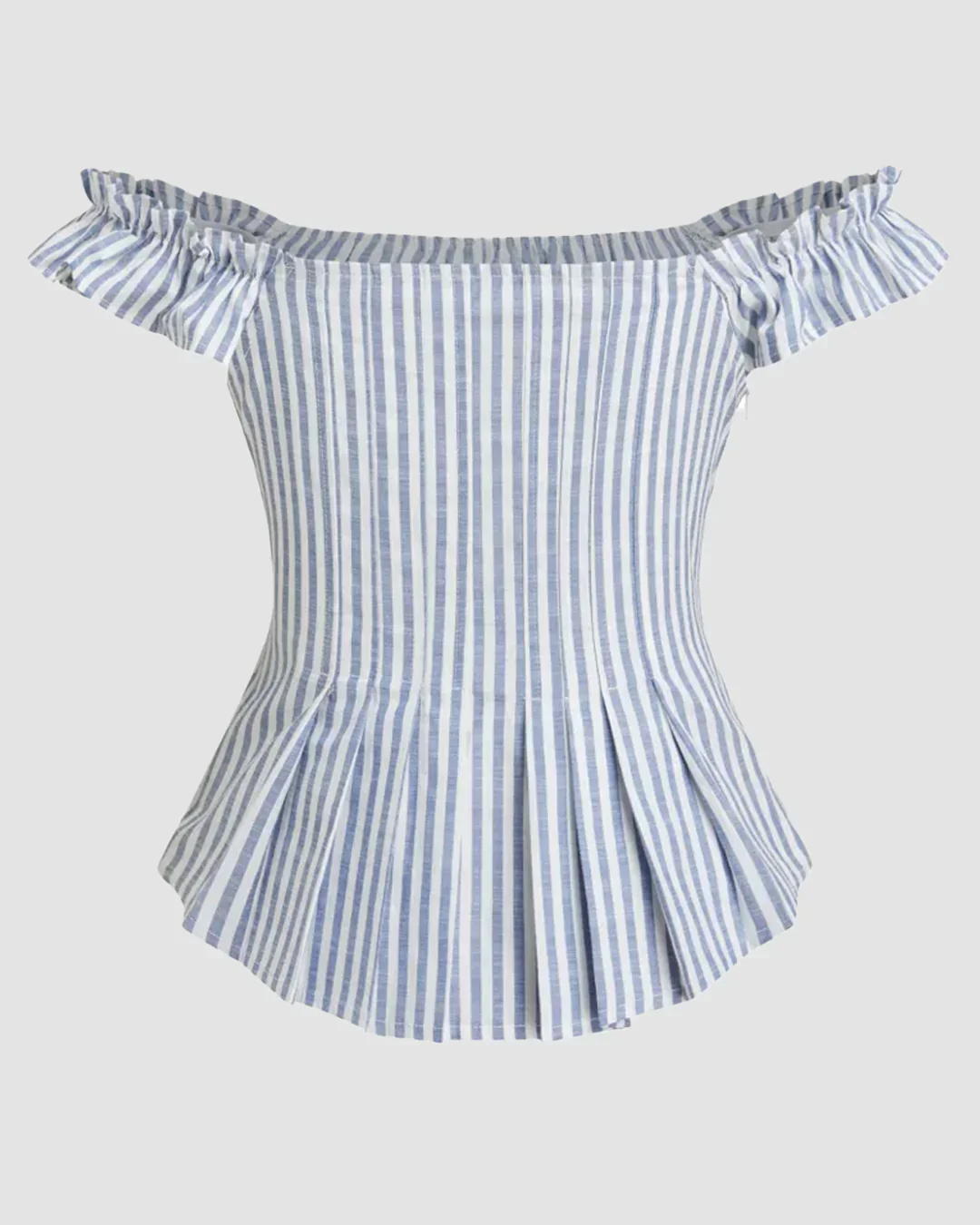 Off Shoulder Striped Button Down Top in Blue and White - Image 2