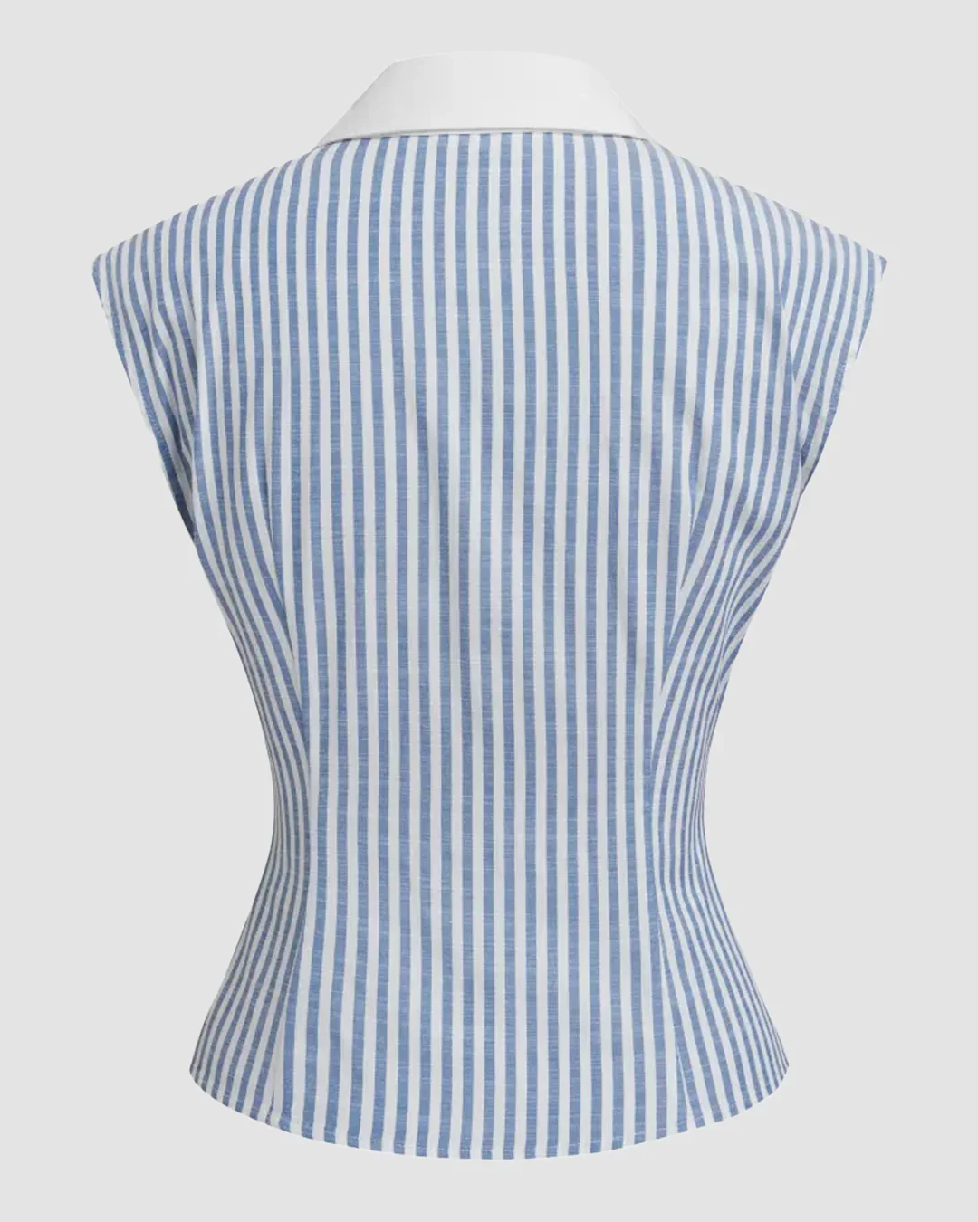 Striped Button Down Sleeveless Collar Top - Image 2