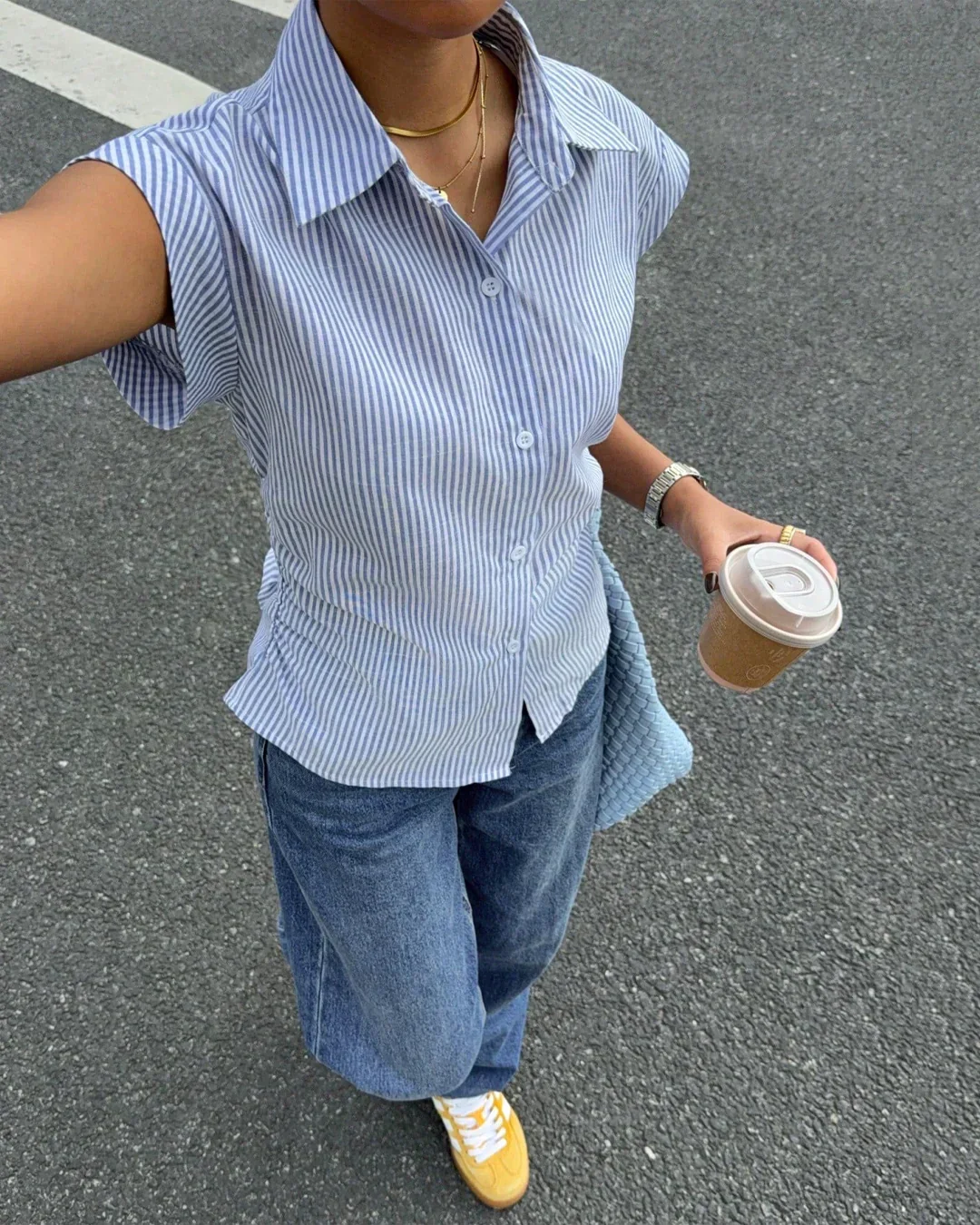 Striped Button Down Sleeveless Collared Shirt - Image 2