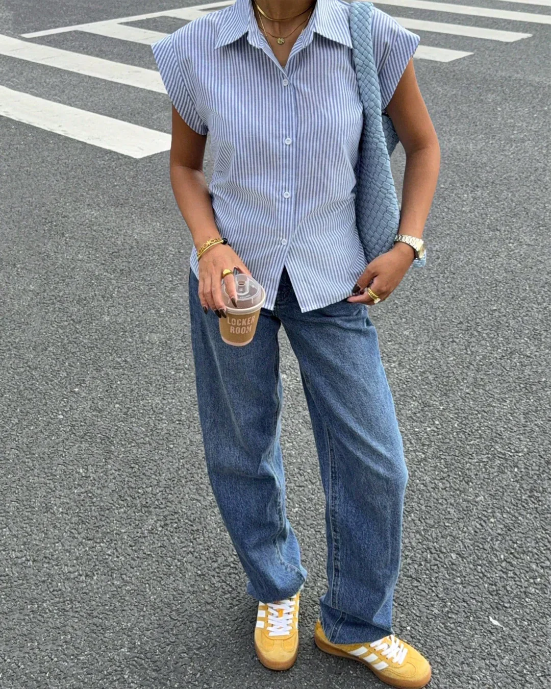 Striped Button Down Sleeveless Collared Shirt - Image 3