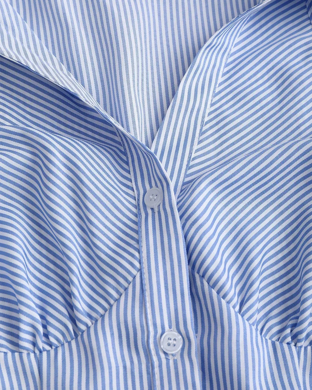 Collared V Neck Striped Sleeveless Top in Blue and White - Image 4