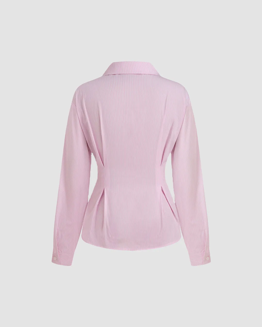 Striped Collared Neck Full Sleeve Button Down Top in Pink - Image 3
