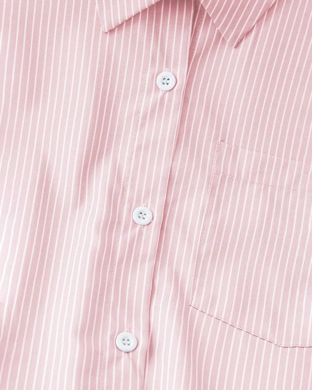 Striped Crop Shirt with Button Front and Collar - Image 2