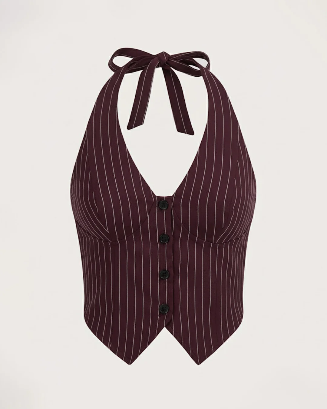 Striped Halter Bowknot Waistcoat Top in Wine