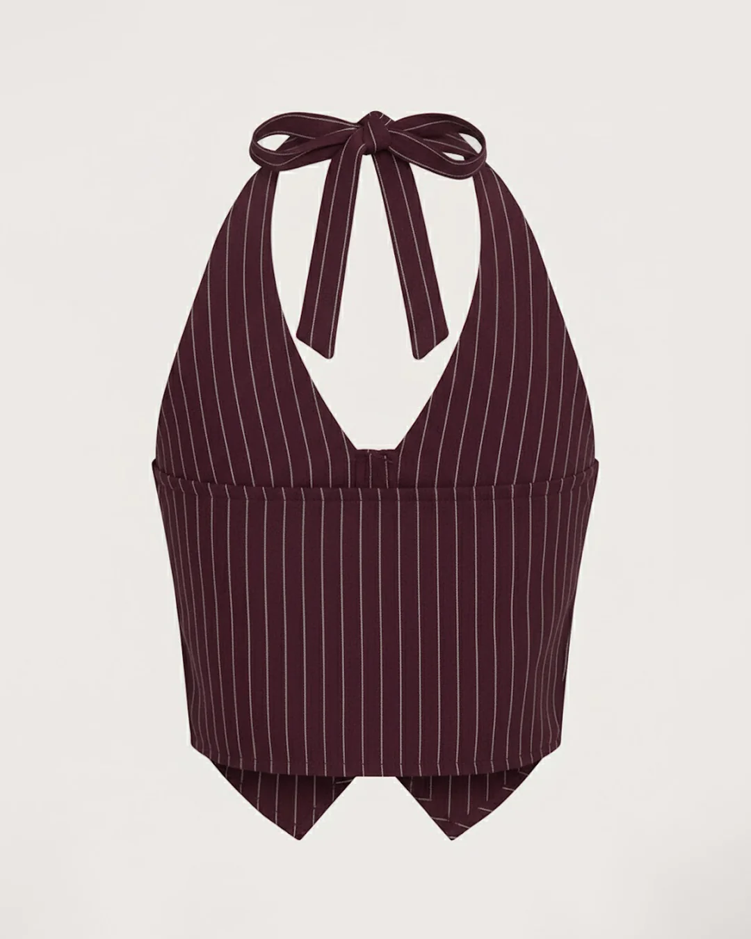 Striped Halter Bowknot Waistcoat Top in Wine - Image 3