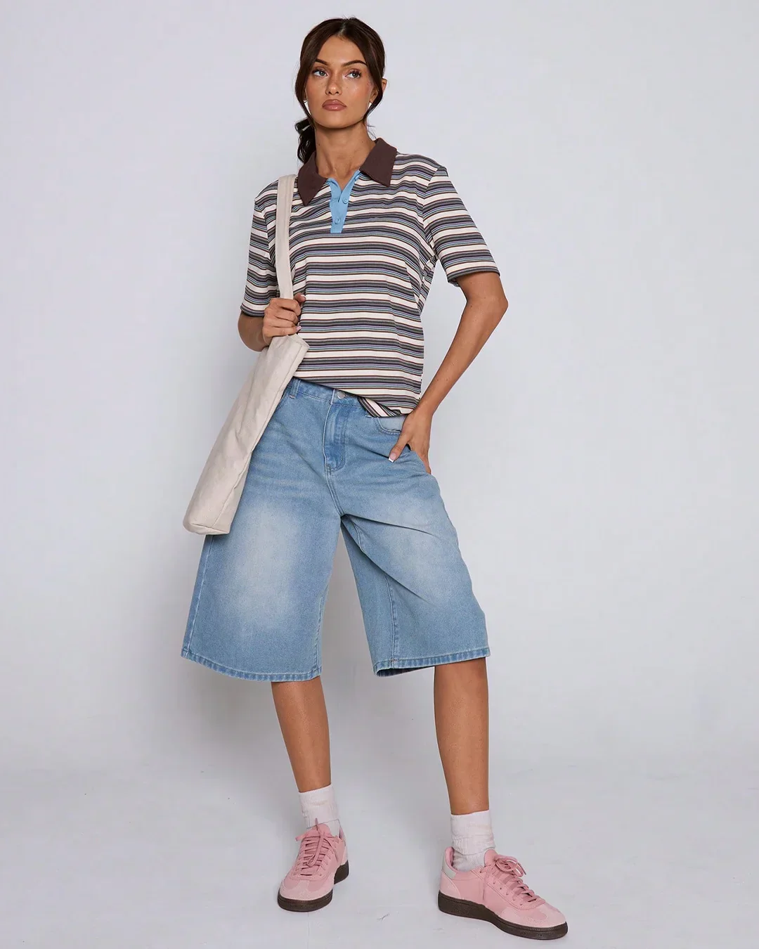 Striped Polo Collar T-Shirt with Contrast Detailing - Image 2