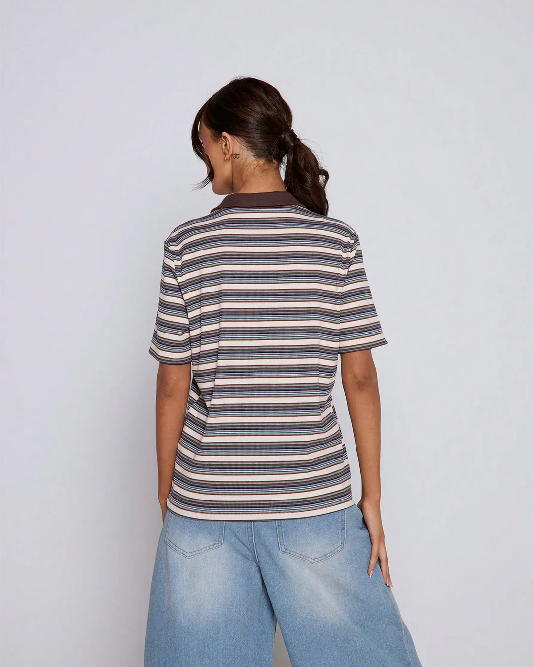 Striped Polo Collar T-Shirt with Contrast Detailing - Image 4