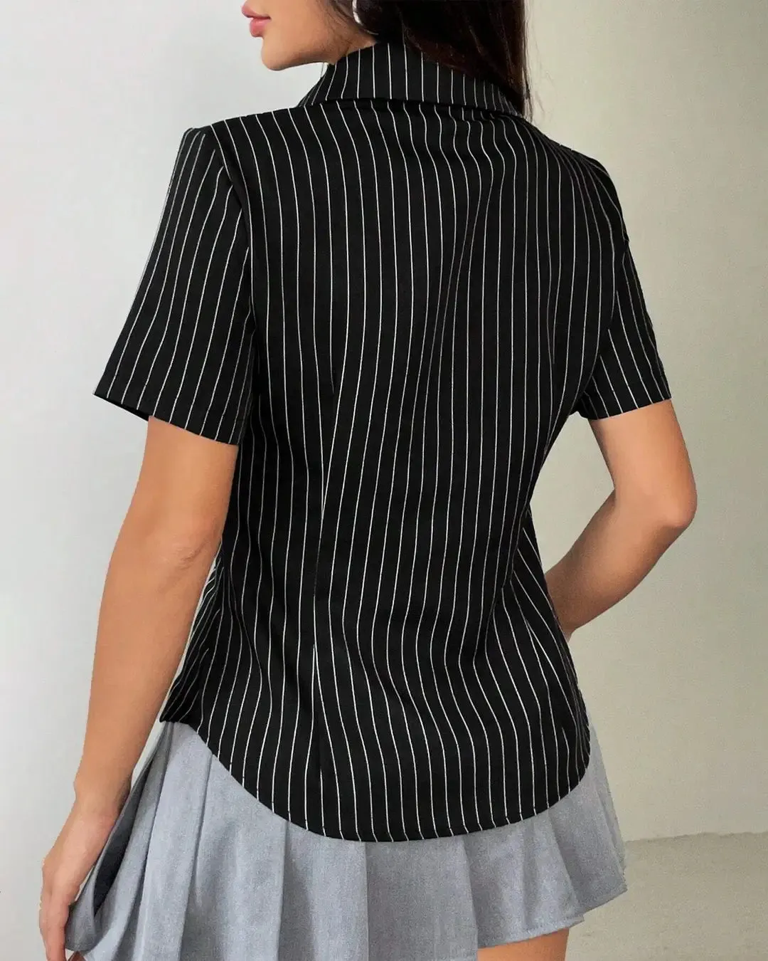 Striped Print Button Front Shirt In Black - Image 3