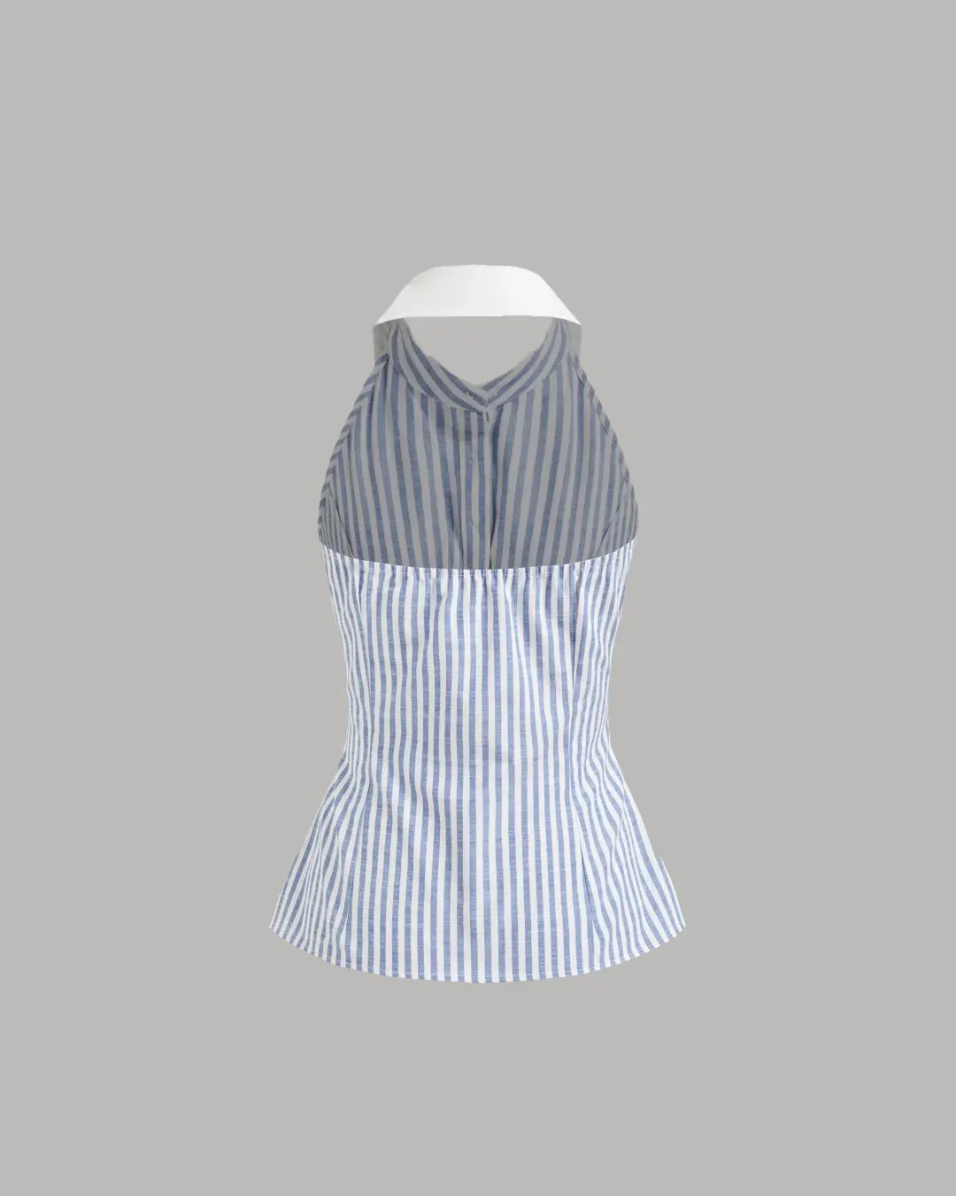 Striped Sleeveless Shirt Collar Top in Blue and White - Image 2