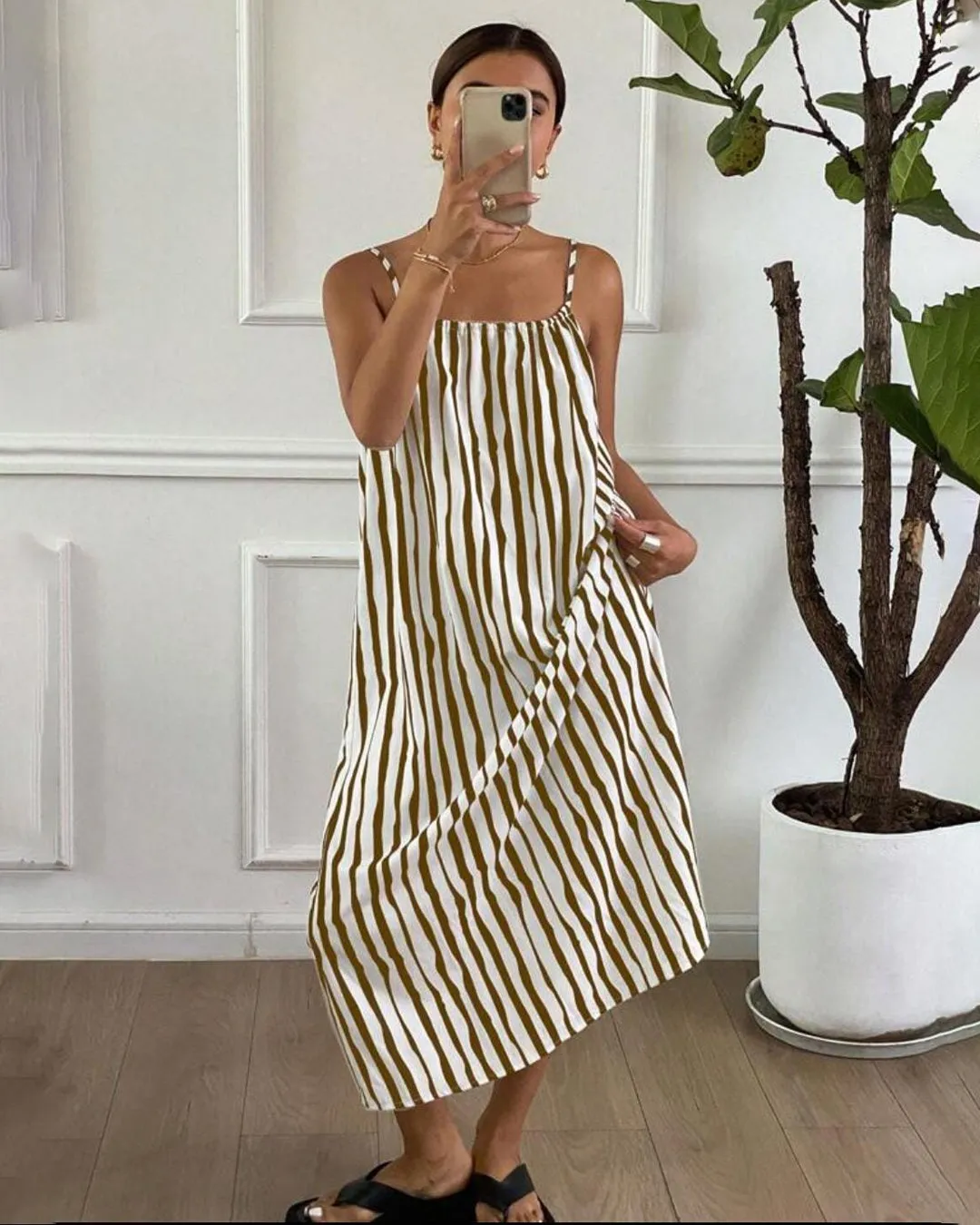Striped Spaghetti Strap Midi Dress for Women - Image 3