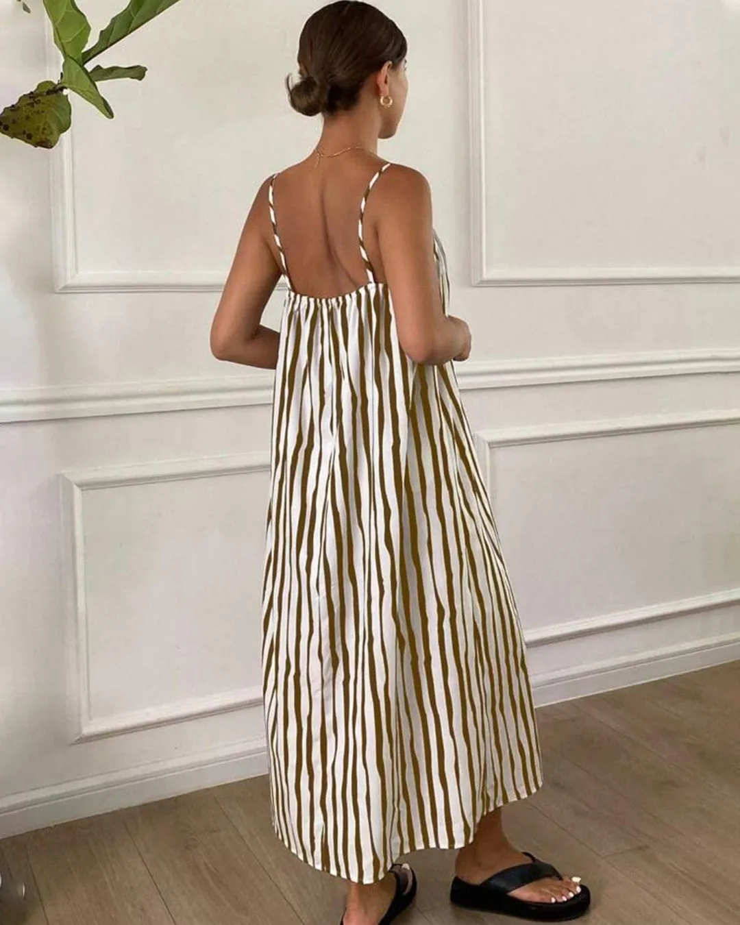 Striped Spaghetti Strap Midi Dress for Women - Image 4