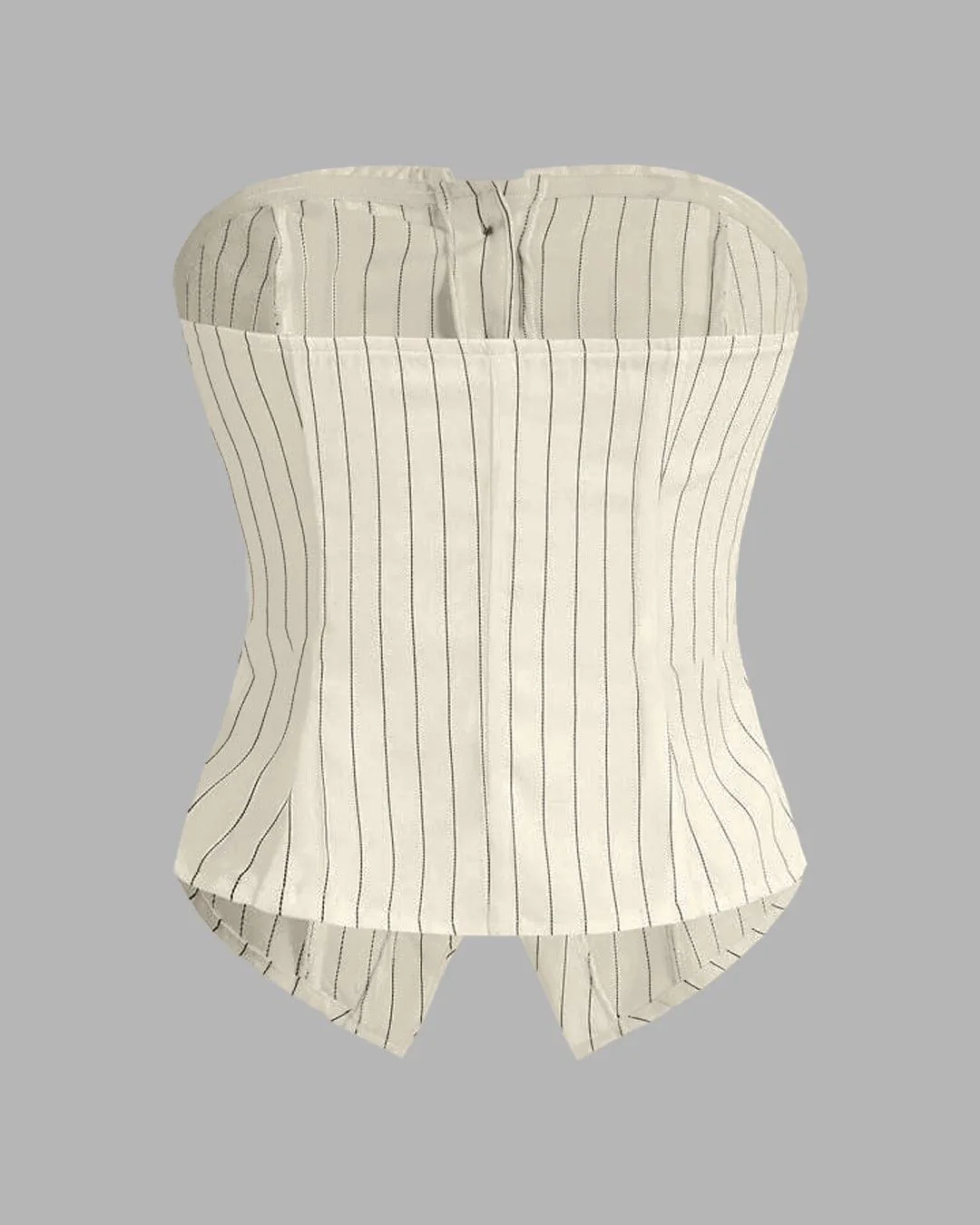 Striped Suit Off-White Fabric Button Front Bandeau Top - Image 3
