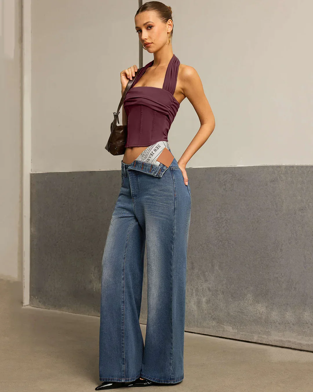 Structured Corset Style Halter Neck Top in Maroon - Image 3
