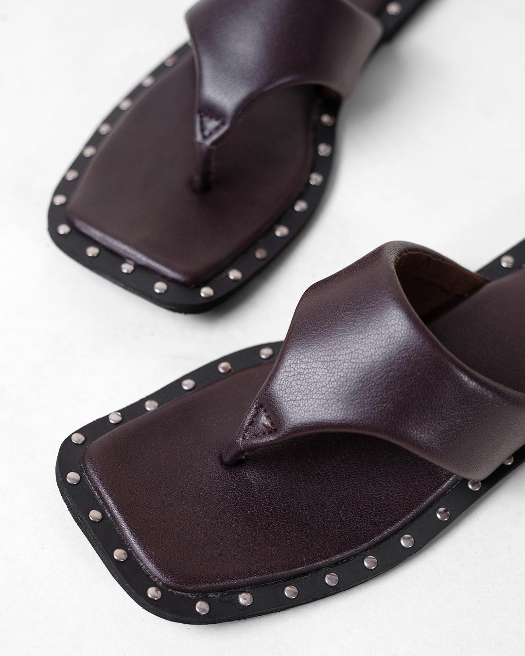 Stud Detail Slip On Flats In Brown - Image 3