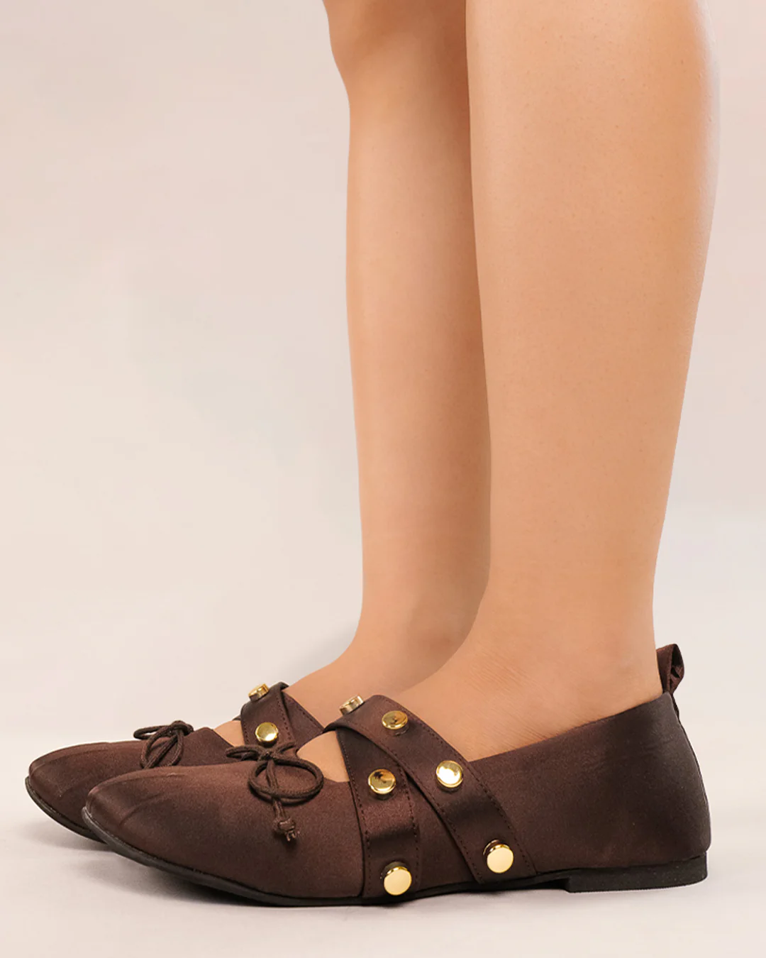 Studded Mary Jane Flats in Brown - Image 5