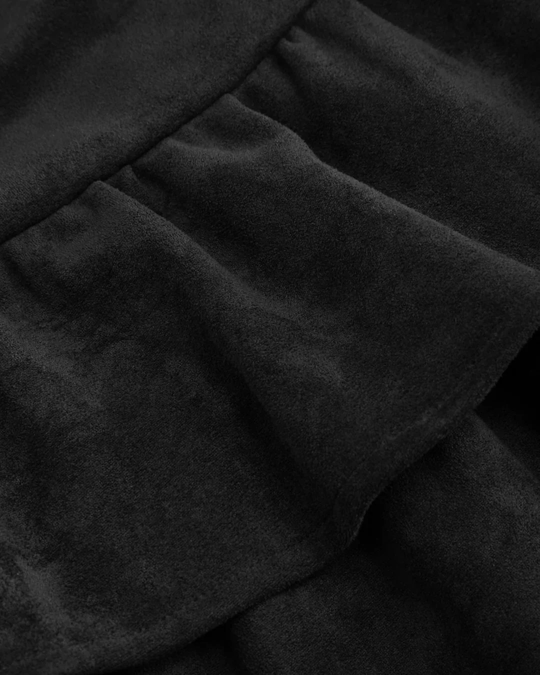 Suede Low Rise Ruched Layered Mini Skirt in Black - Image 4